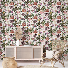 47458 Floral Rhapsody Flora White, Rose and Green Wallpaper By Galerie