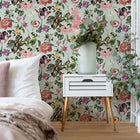 47459 Floral Rhapsody Flora Green and Rose Wallpaper By Galerie
