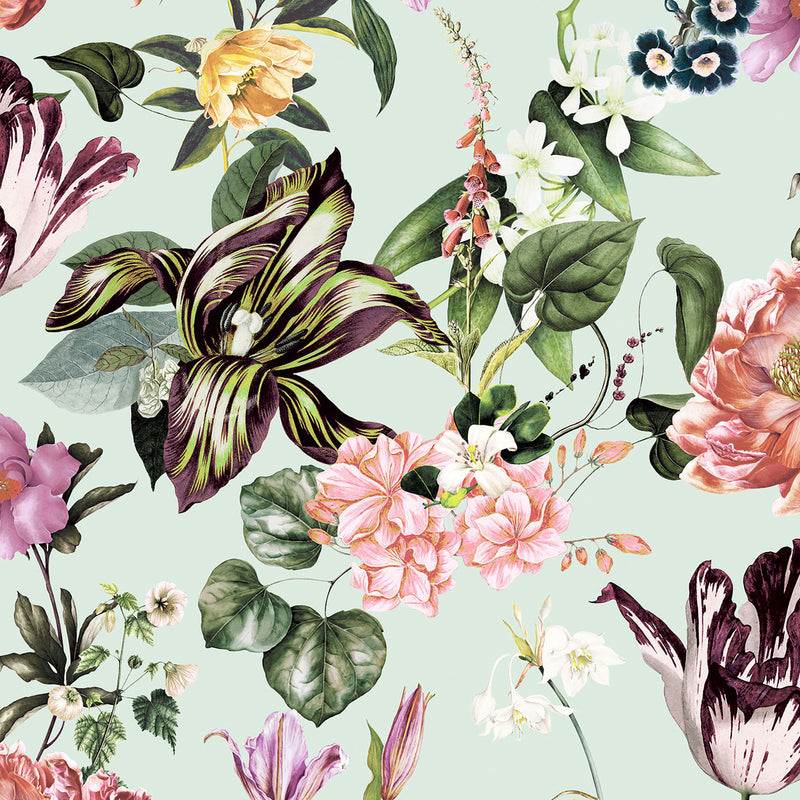 47459 Floral Rhapsody Flora Green and Rose Wallpaper By Galerie