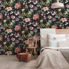 47460 Floral Rhapsody Flora Schwarz, Rose and Green Wallpaper By Galerie