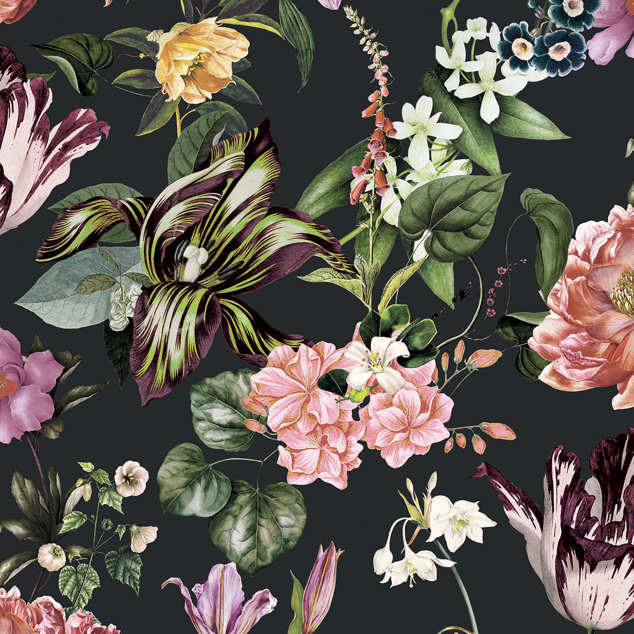 47460 Floral Rhapsody The New Design Book Schwarz, Rose and Green Wallpaper By Galerie