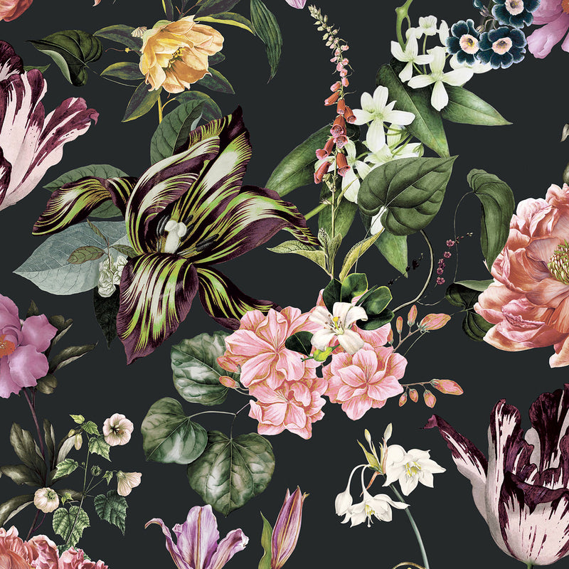 47460 Floral Rhapsody The New Design Book Schwarz, Rose and Green Wallpaper By Galerie