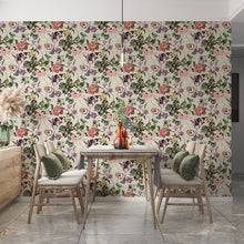 47461 Floral Rhapsody Flora Beige, Rose and Green Wallpaper By Galerie