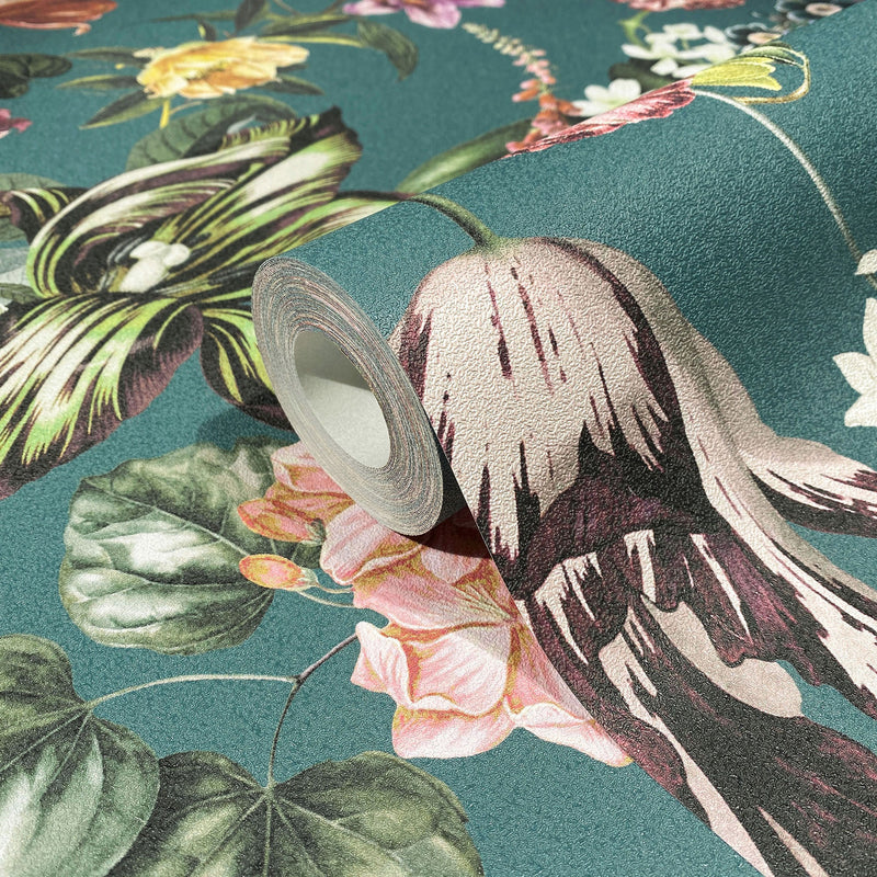 47462 Cherry Blossom The New Design Book Grey, Blue, Green and Rose Wallpaper By Galerie