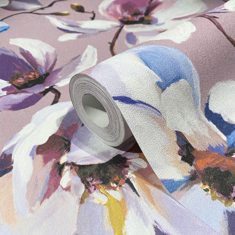 47463 Cherry Blossom The New Design Book Rose, White and Purple Wallpaper By Galerie