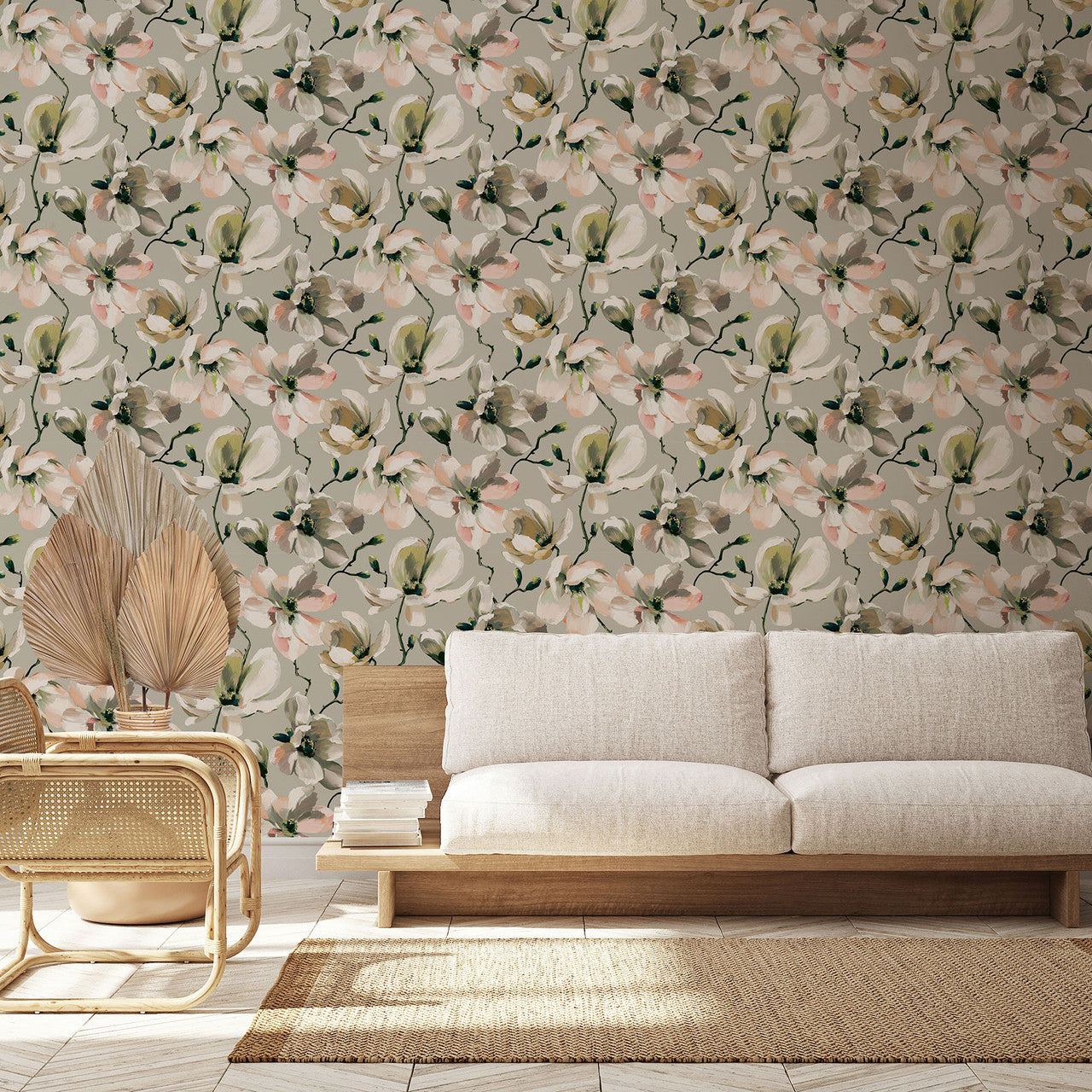 47464 Cherry Blossom Flora Beige, White and Orange Wallpaper By Galerie