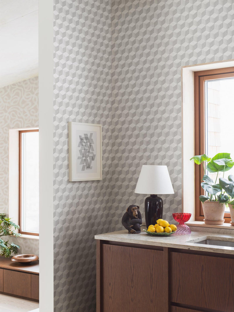 4746 Cube Light Grey Graphics Wallpaper by Boråstapeter