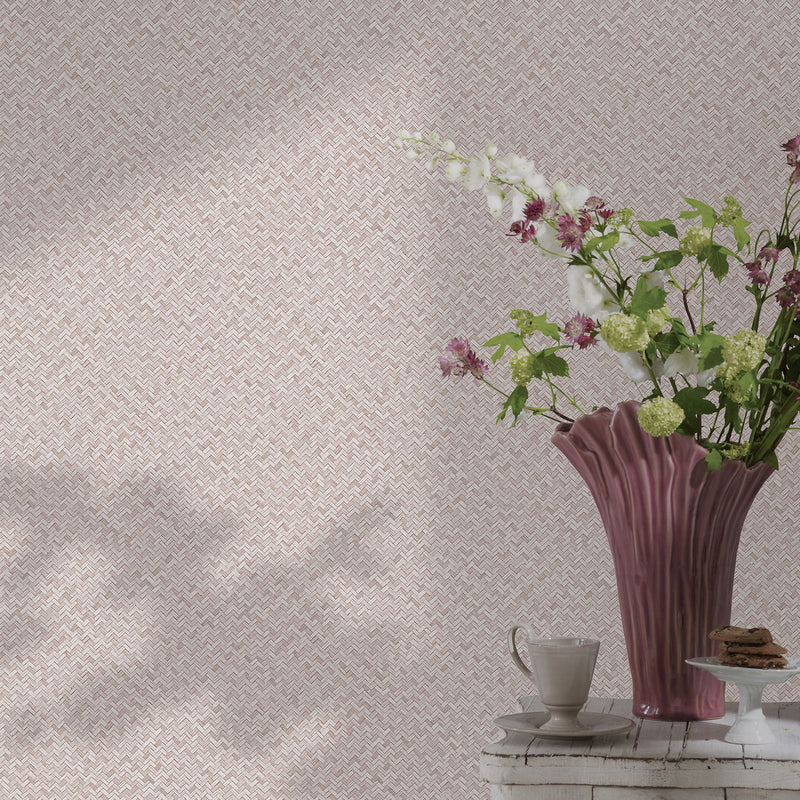 47482 Herringbone Weave Flora Rose Wallpaper By Galerie