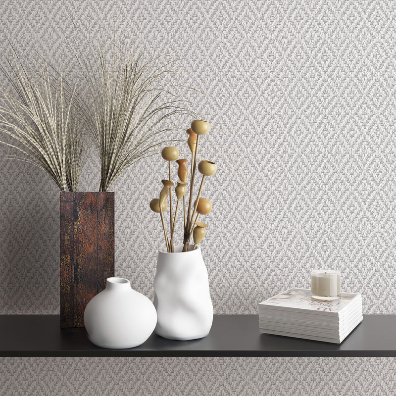 47489 Diamond Weave Flora White and Grey Wallpaper By Galerie