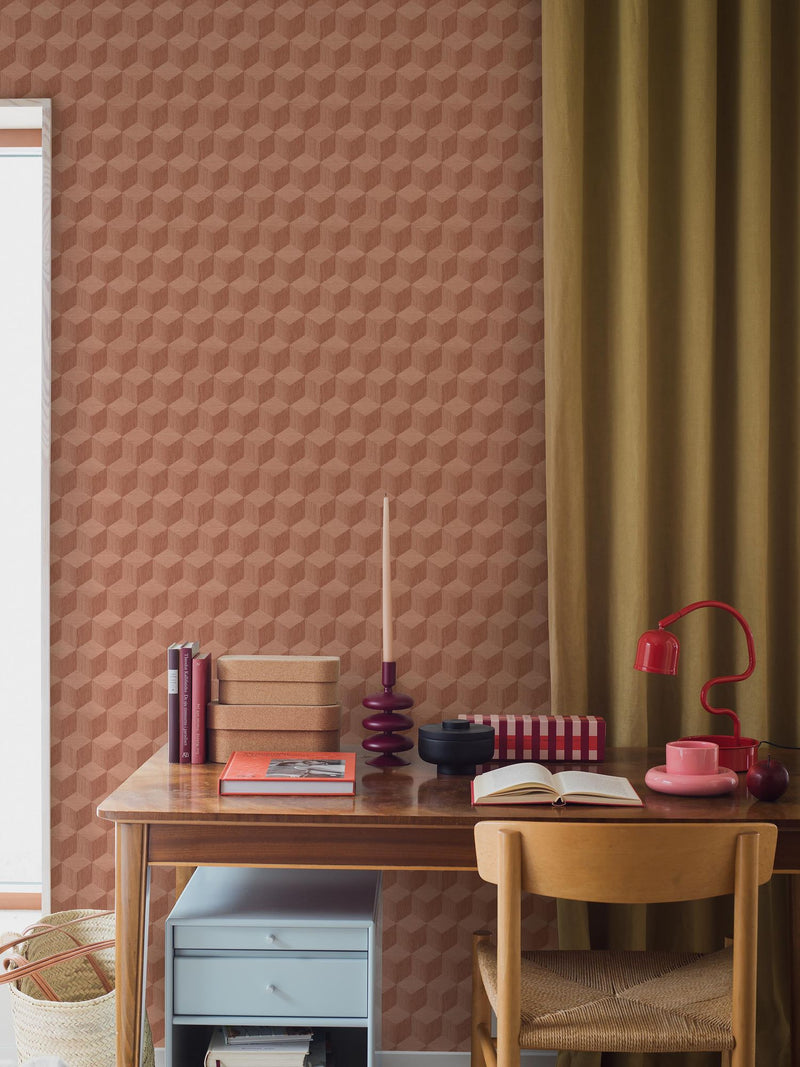 4748 Cube Dark Red Graphics Wallpaper by Boråstapeter
