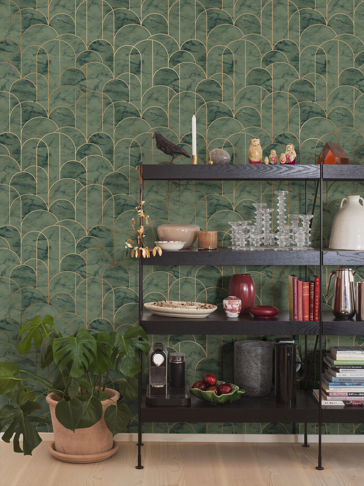 4751 Arch Dark Green Graphics Wallpaper by Boråstapeter