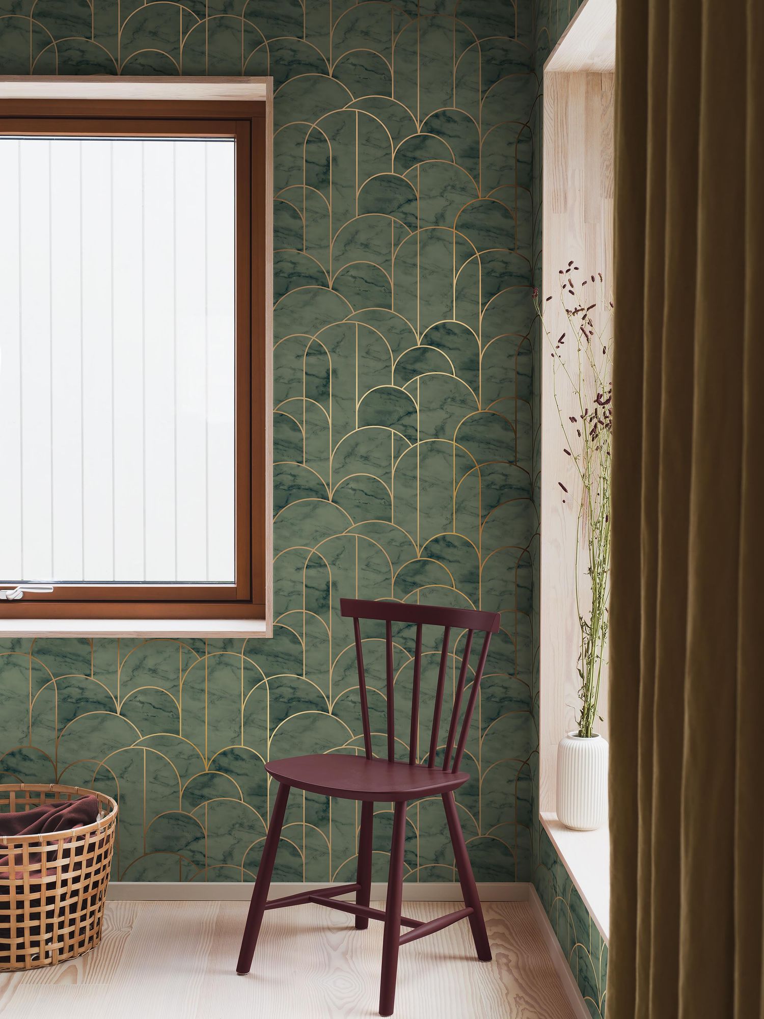 4751 Arch Dark Green Graphics Wallpaper by Boråstapeter