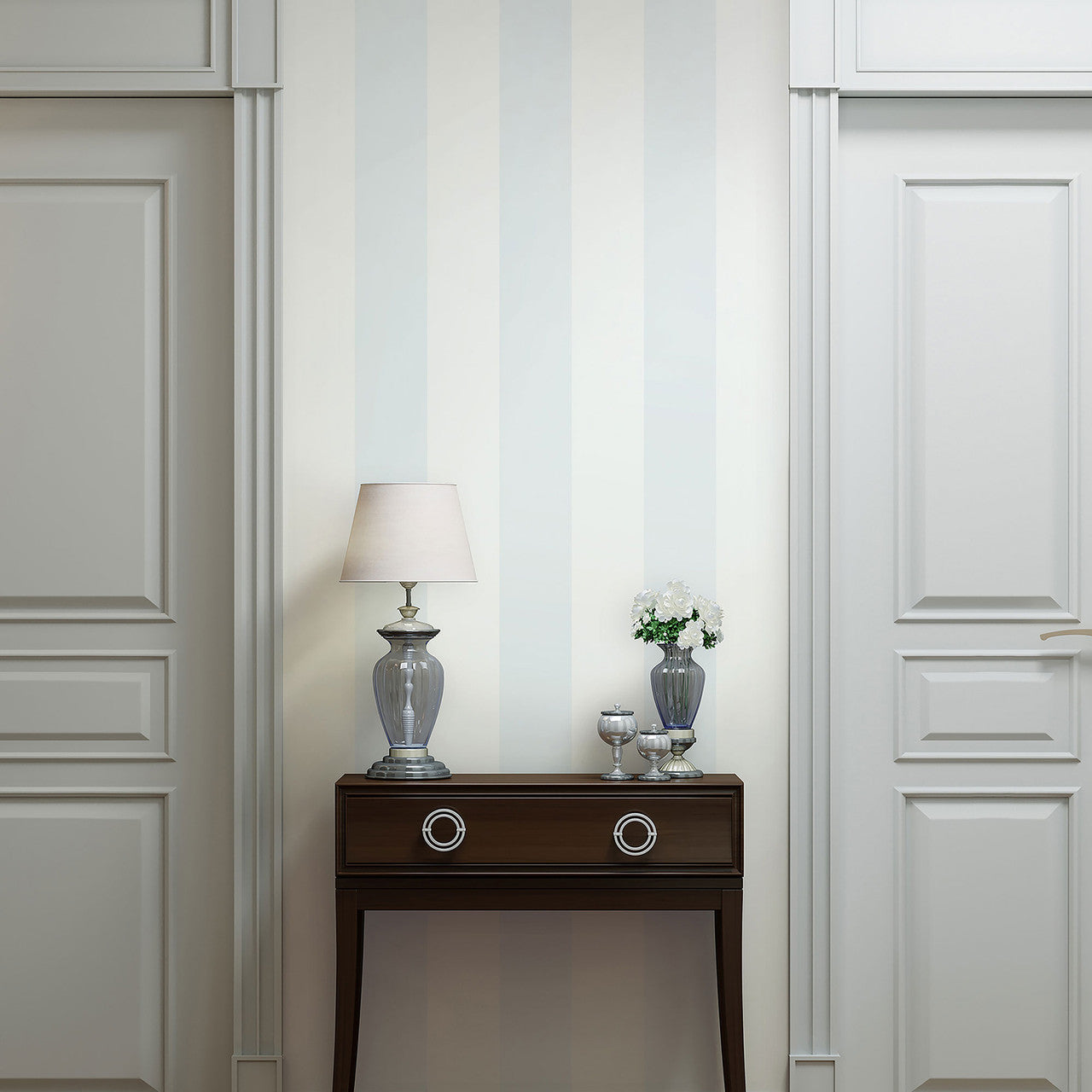 47635 Even Stripe Heritage Blue Wallpaper By Galerie
