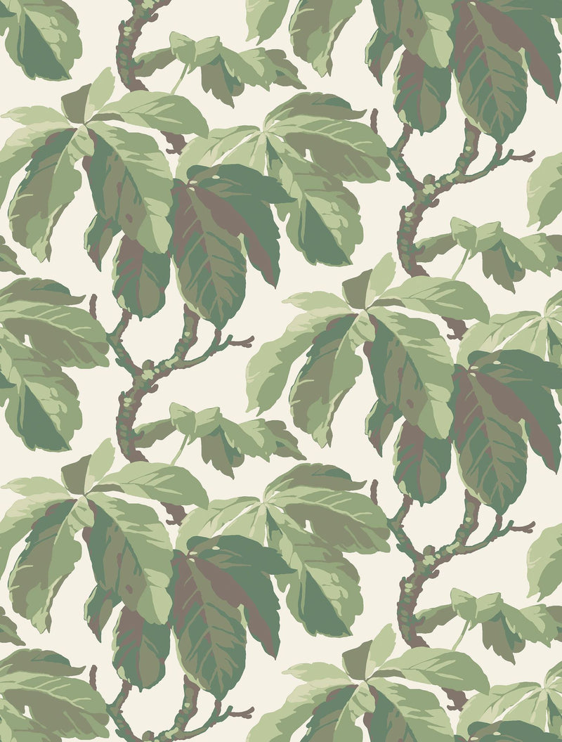 4839 Kastanj Green and White Wallpaper by Boråstapeter