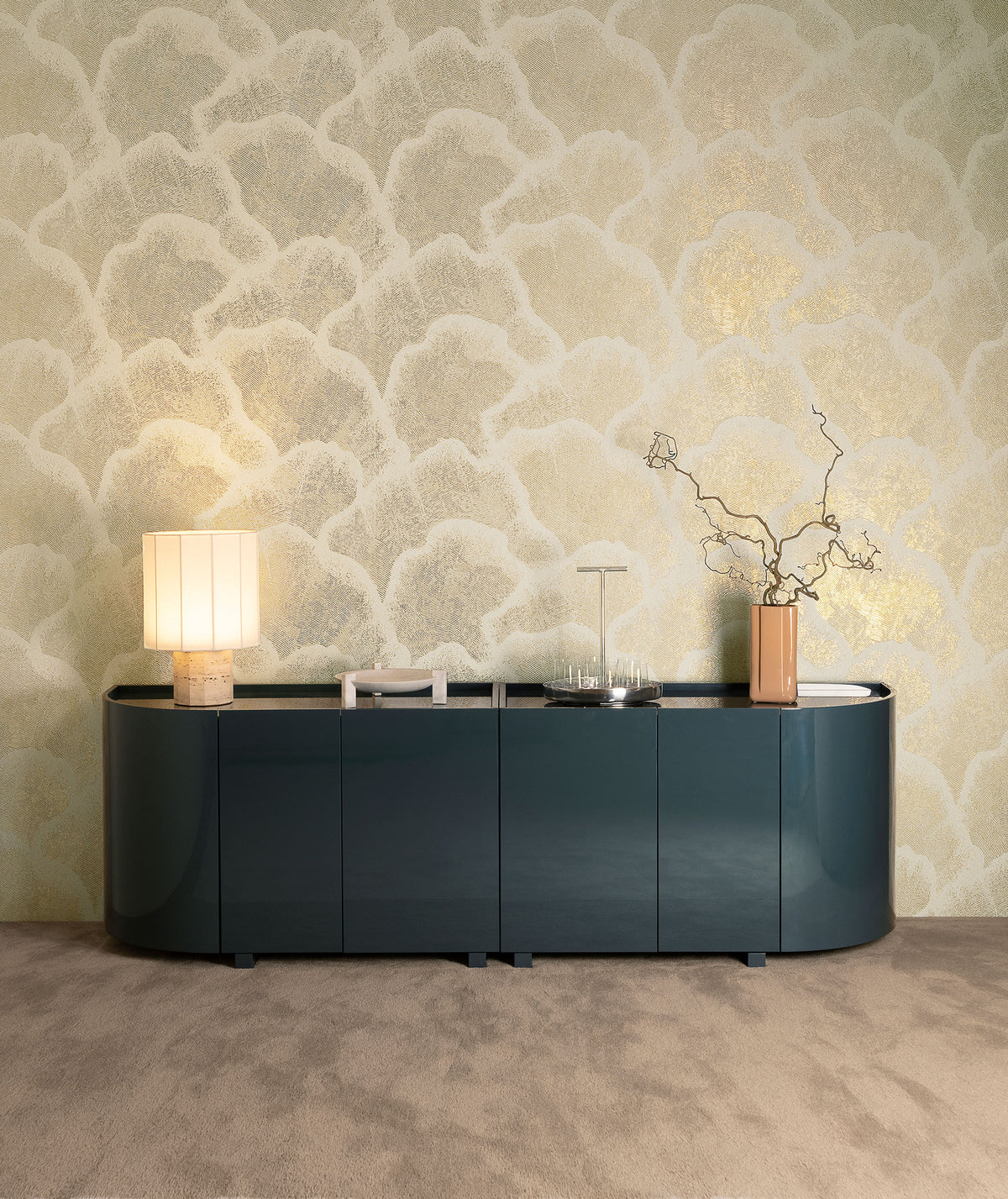 Nefeli White Gold Zephyr Wallpaper by Arte
