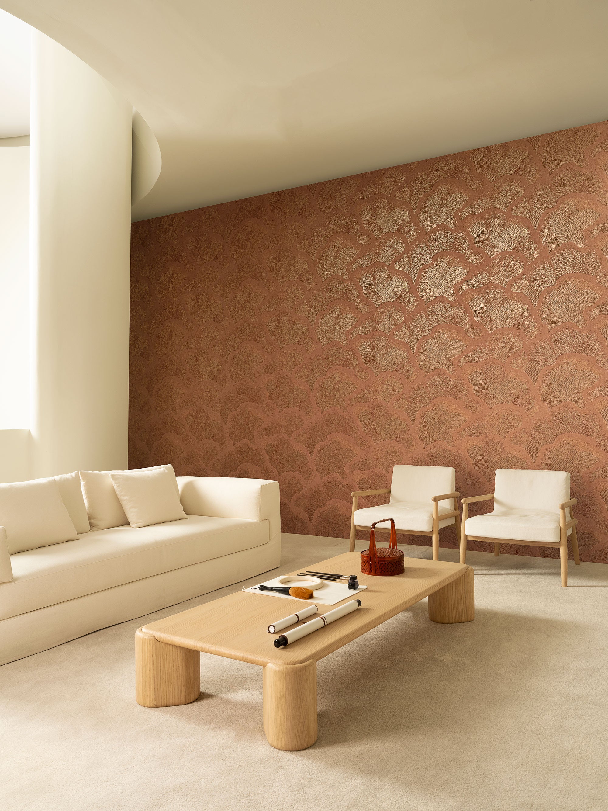 48632 Nefeli Terra Gold Zephyr Wallpaper by Arte