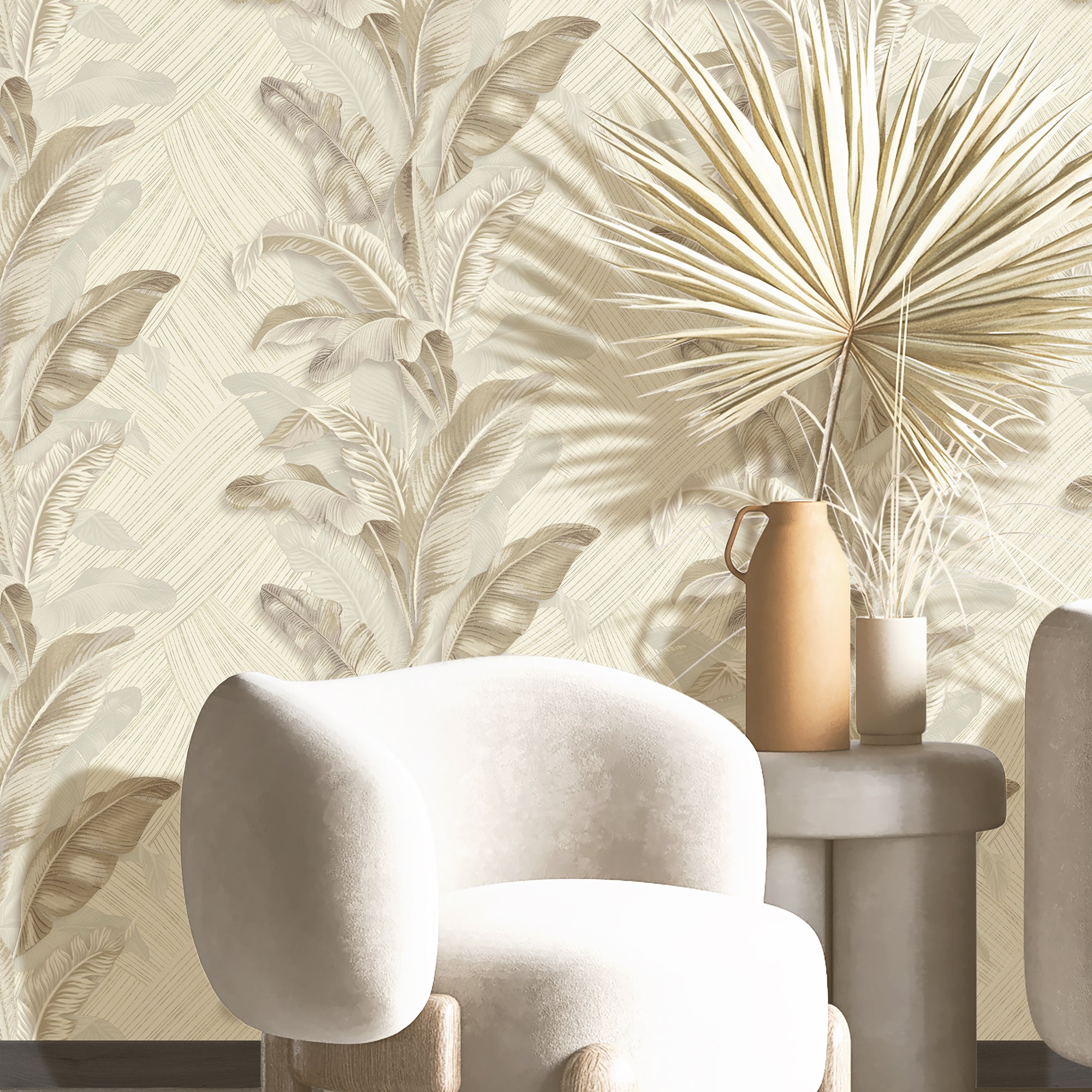 49300 Palma Stratum Cream Wallpaper By Galerie