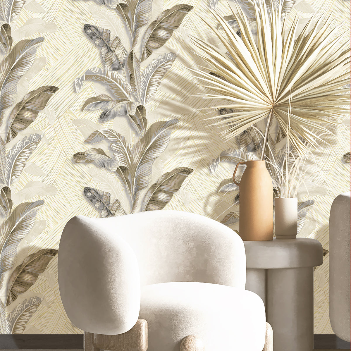 Palma Stratum Cream Wallpaper By Galerie