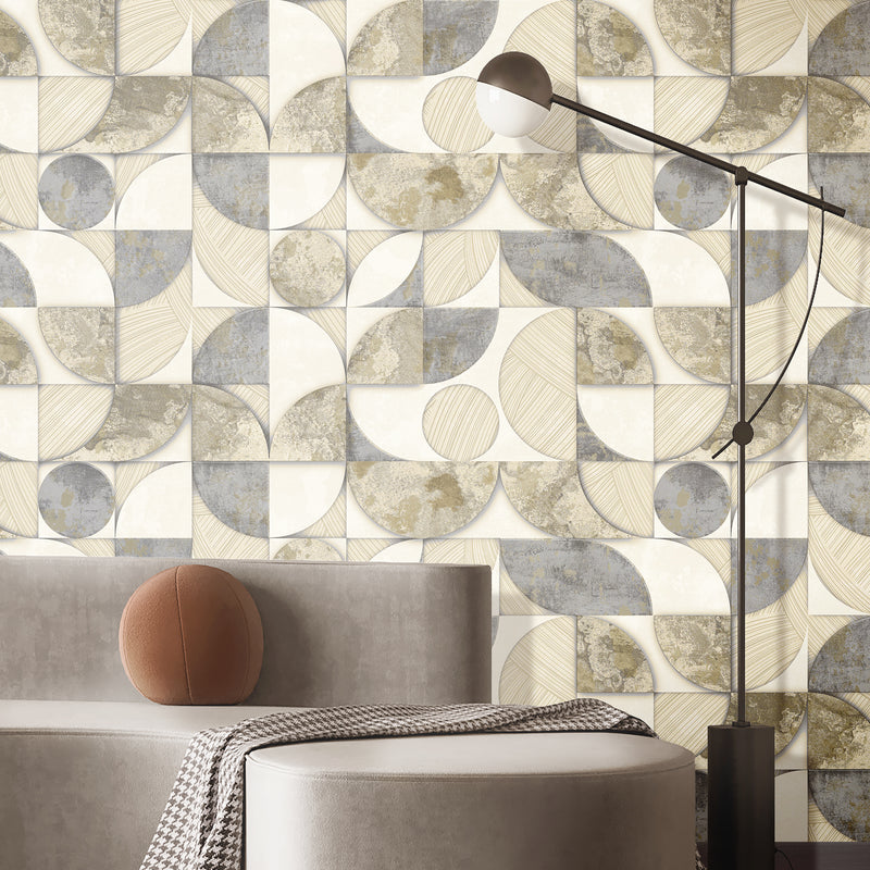 49311 Geometrico Stratum Cream Wallpaper By Galerie