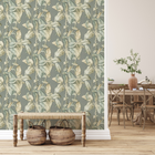 571462 Boho Palm Chalky Blue Wallpaper by Rasch