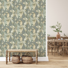 571462 Boho Palm Chalky Blue Wallpaper by Rasch