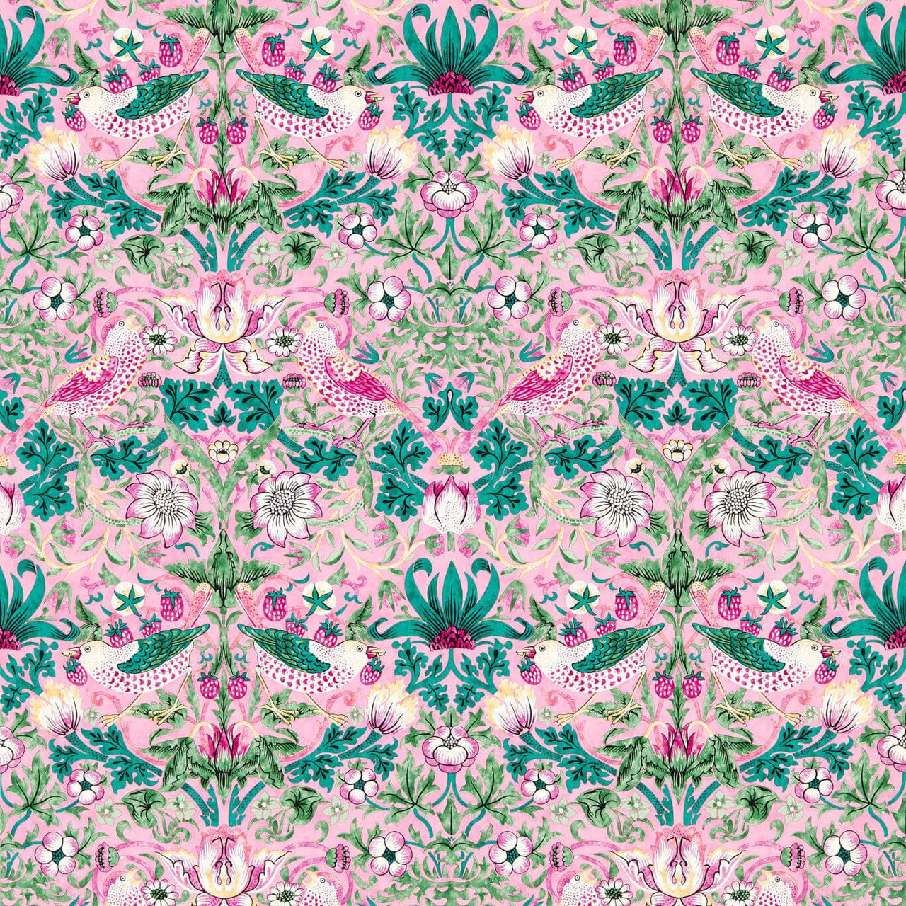 510021 Strawberry Thief Bedford Park Miami Strip Wallpaper by Morris & Co