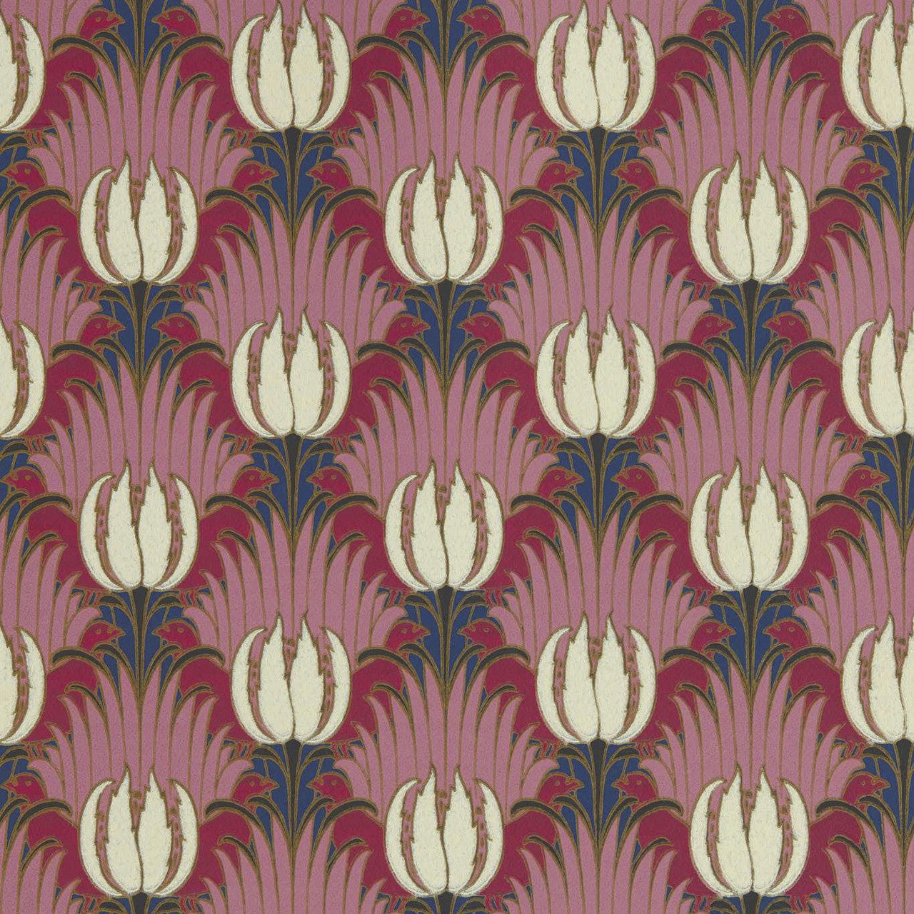 510030 Tulip & Bird Bedford Park Amaranth & Blush Wallpaper by Morris & Co