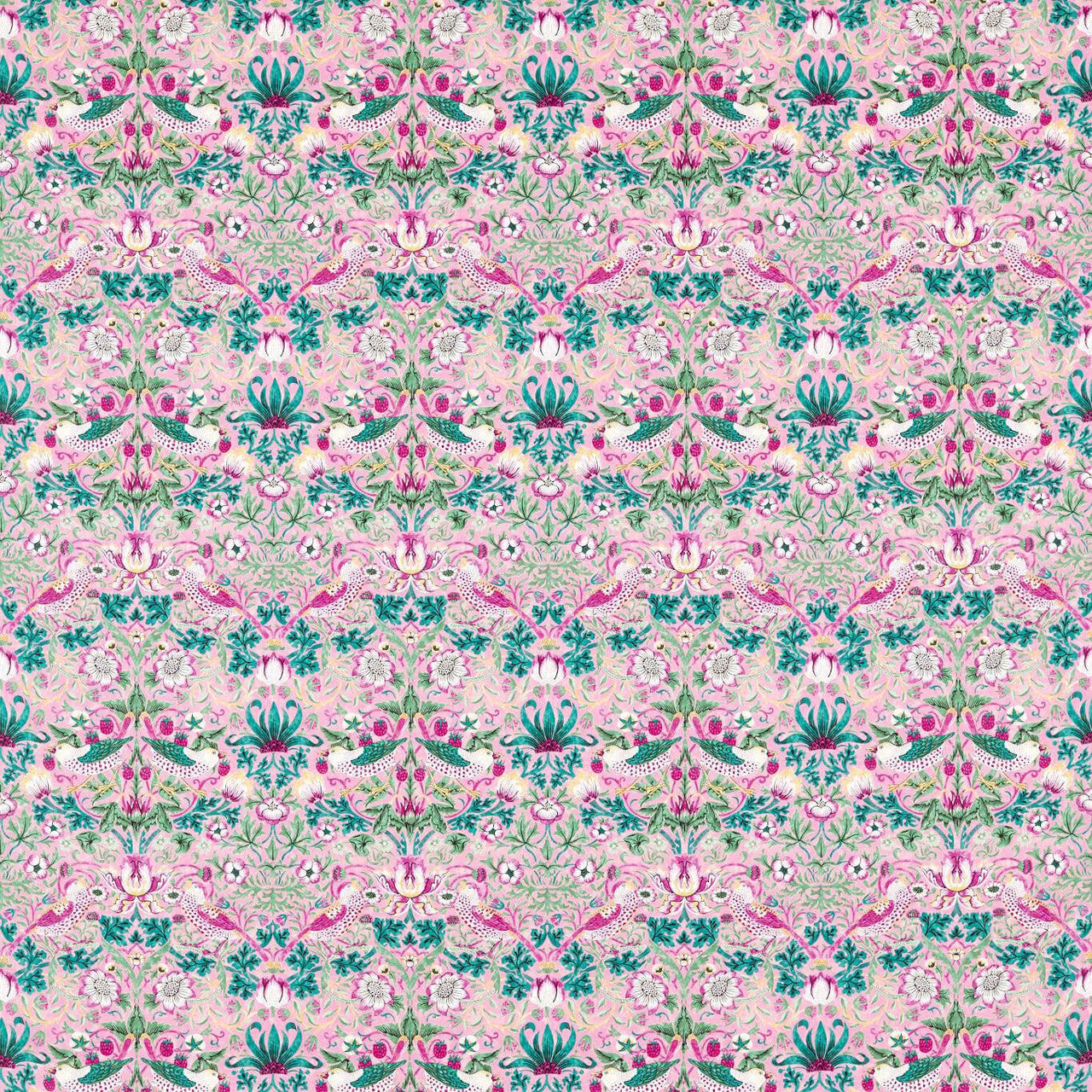 520017 Strawberry Thief Bedford Park Miami Strip Fabric by Morris & Co