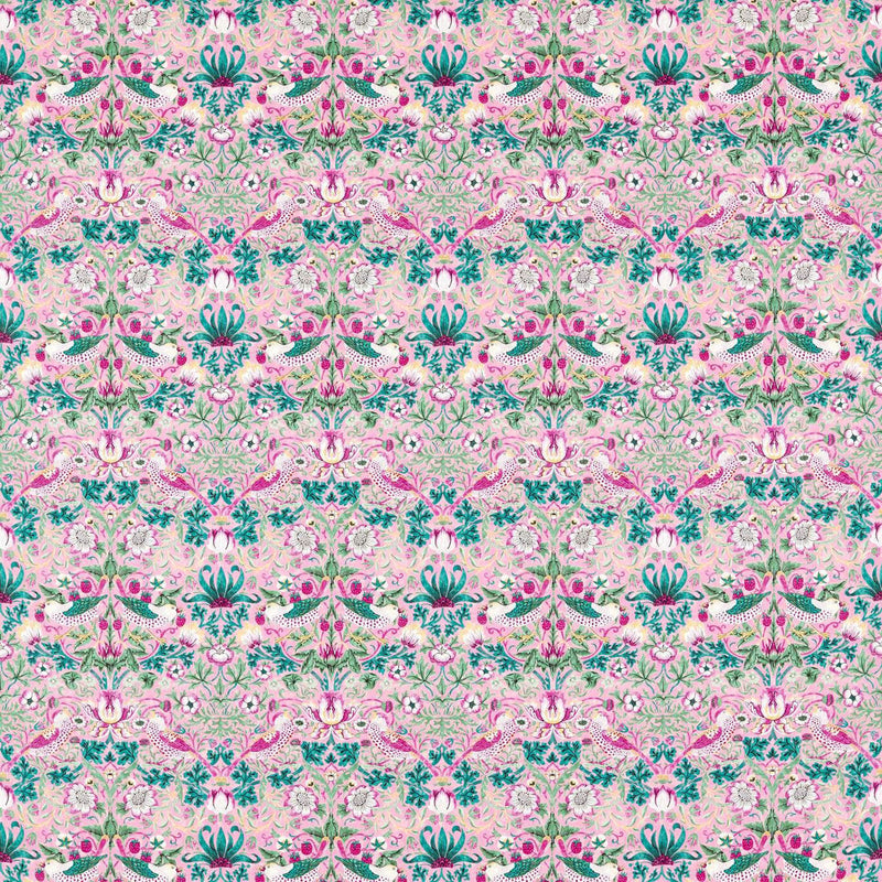 520017 Strawberry Thief Bedford Park Miami Strip Fabric by Morris & Co