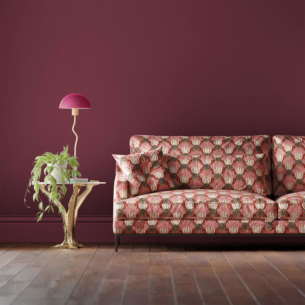 Tulip & Bird Bedford Park Amaranth & Blush Fabric by Morris & Co