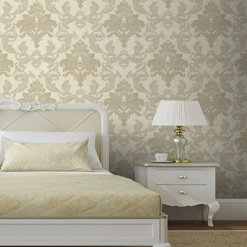 526202 Bellini Damask Cream and Gold Wallpaper by Rasch