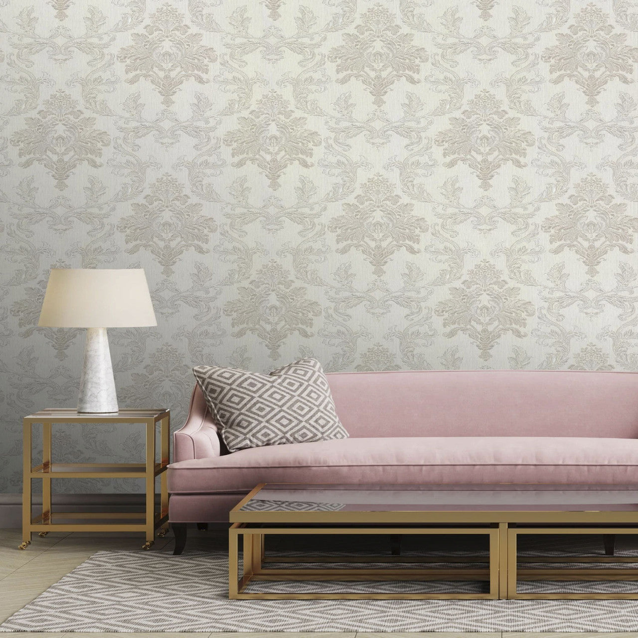 526257 Bellini Damask Silver and Gold Wallpaper by Rasch