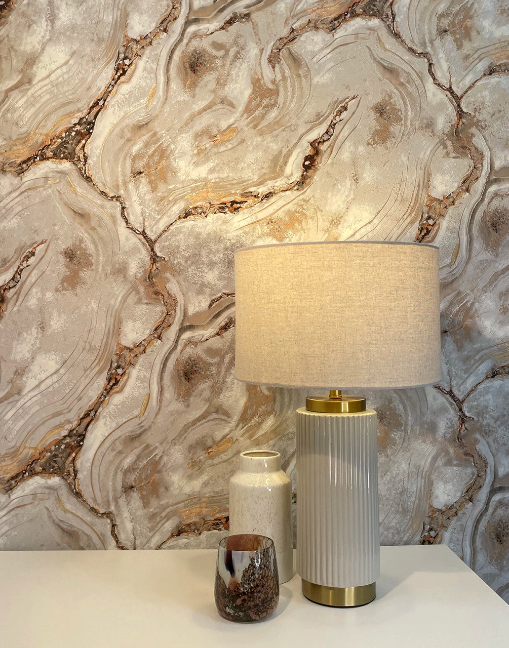 529418 Vasari Marble Natural & Rust Wallpaper by Rasch