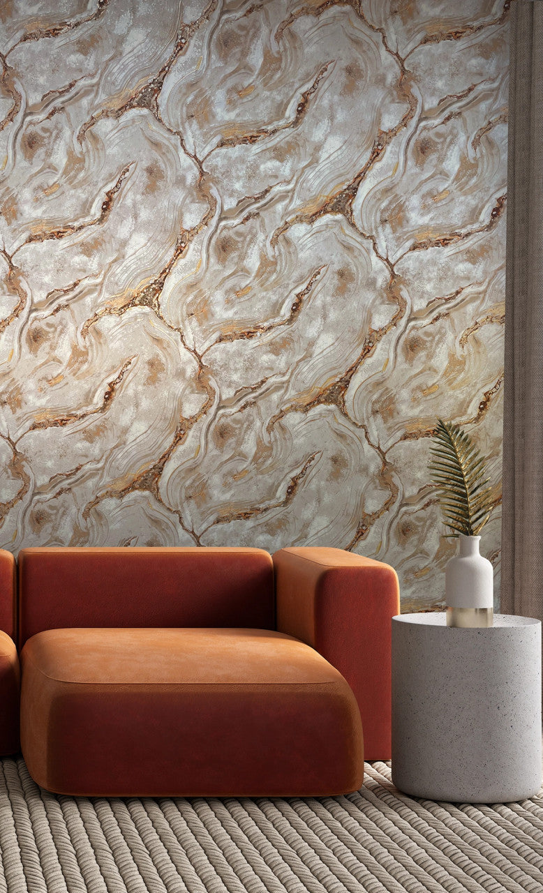 529418 Vasari Marble Natural & Rust Wallpaper by Rasch