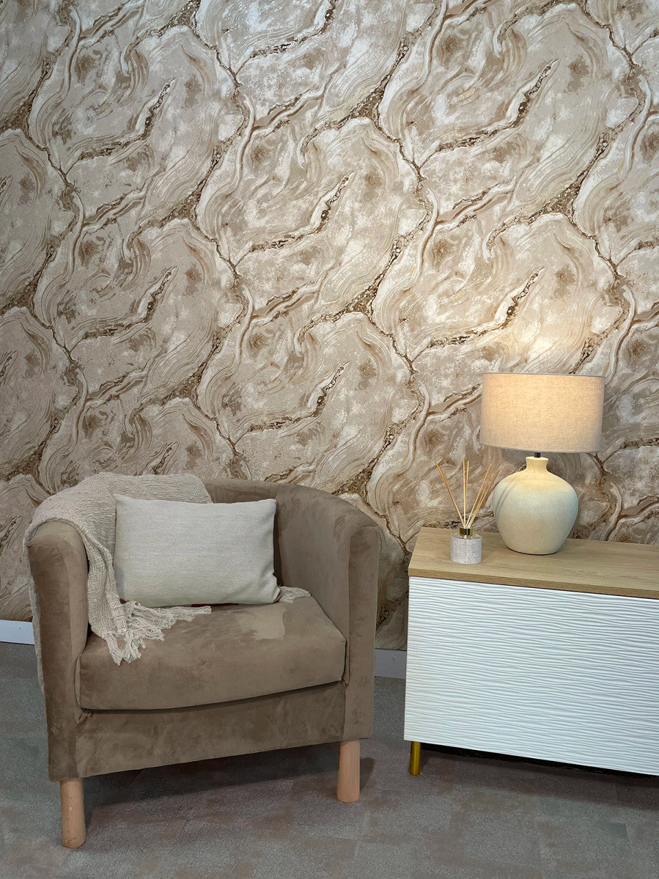 529456 Vasari Marble Taupe Wallpaper by Rasch