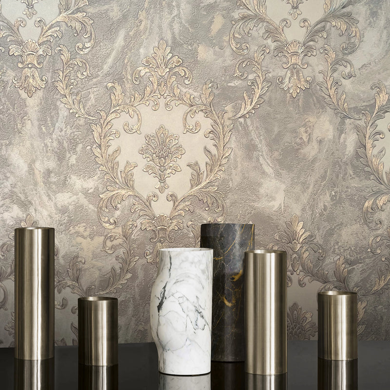 534351 Sienna Damask Grey Wallpaper by Rasch