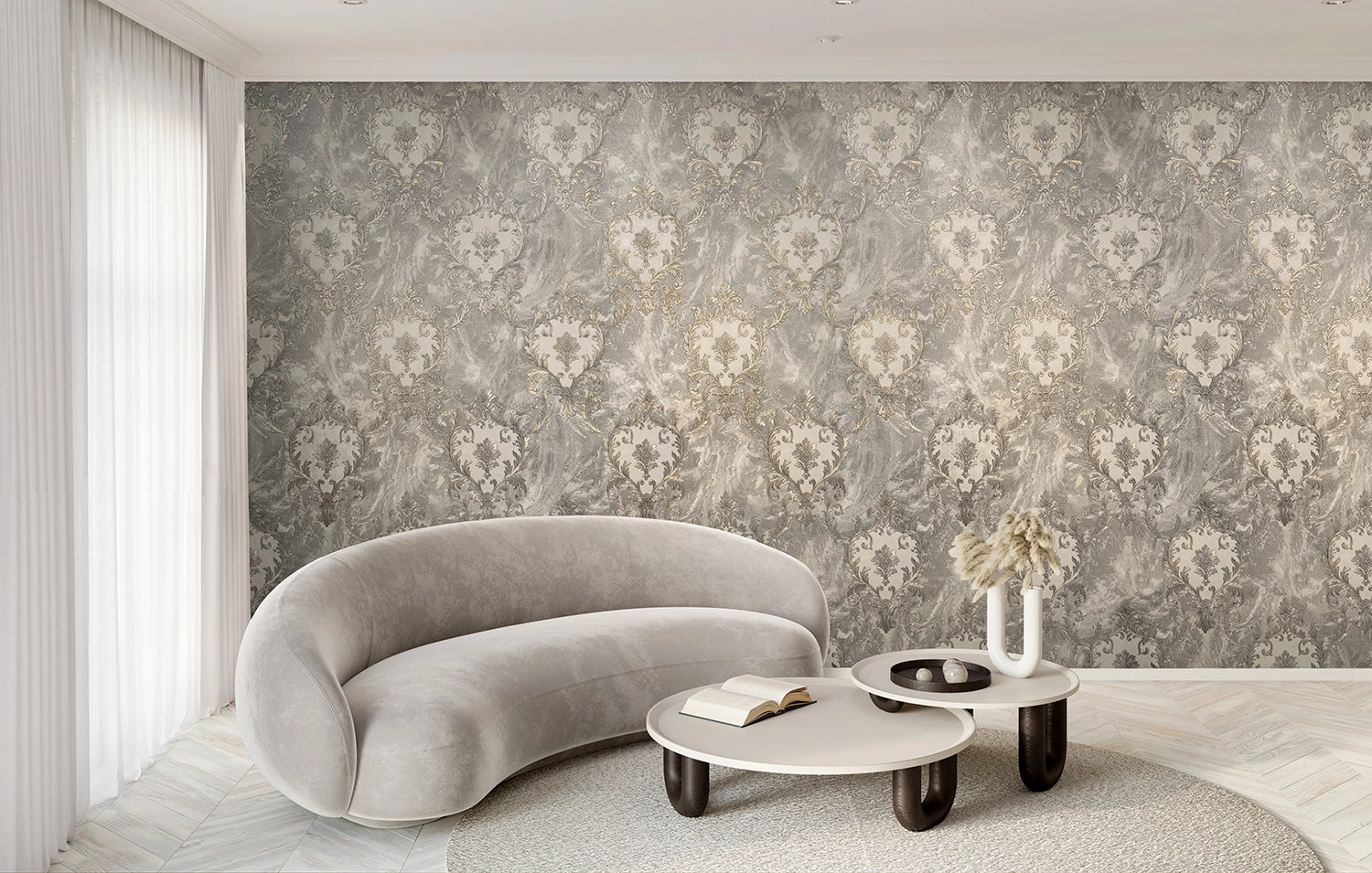 534351 Sienna Damask Grey Wallpaper by Rasch