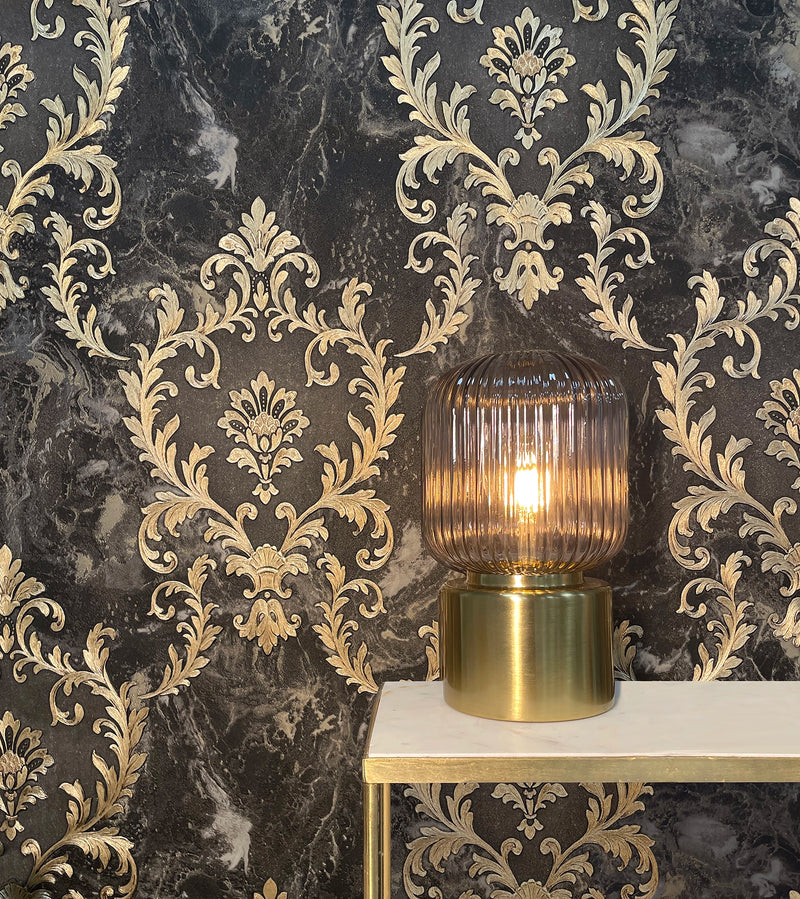 534382 Sienna Damask Black Wallpaper by Rasch
