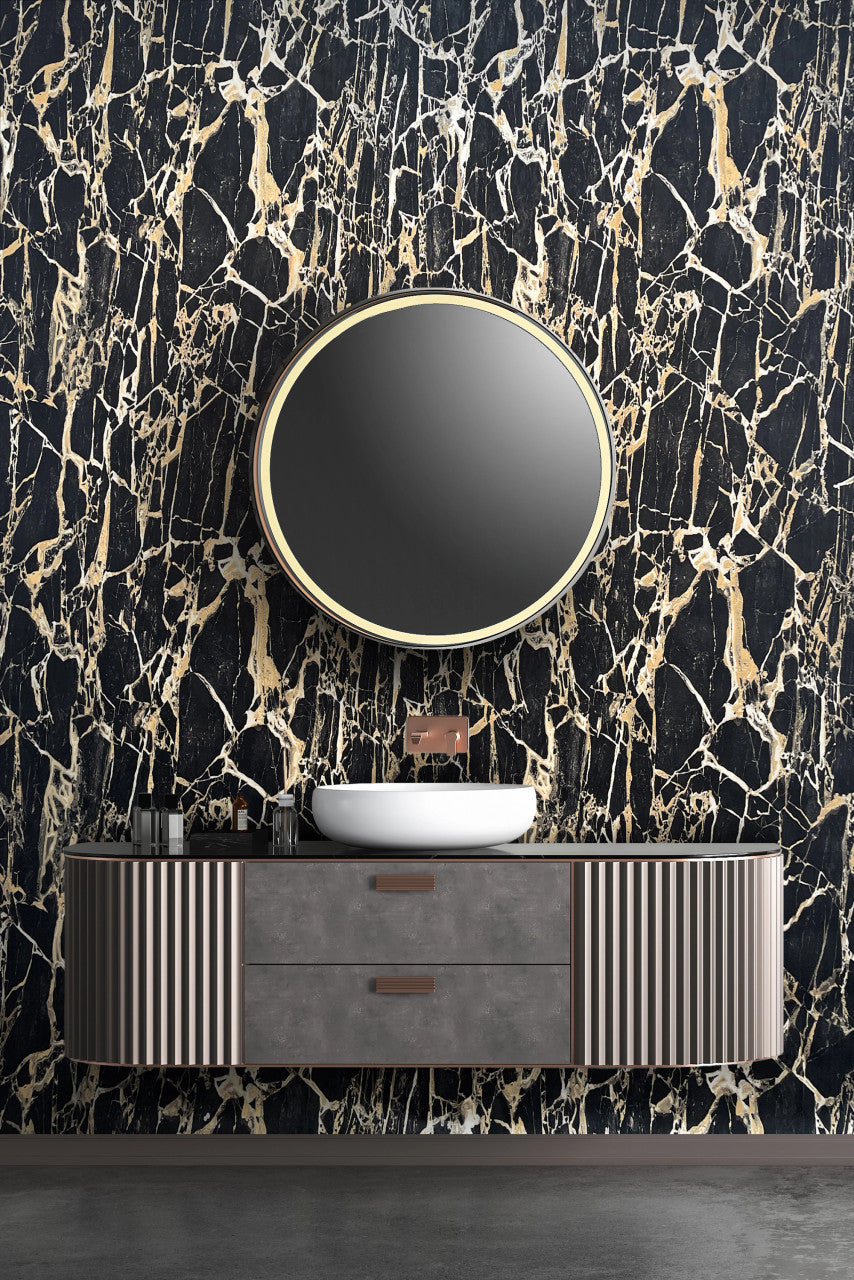 538113 Enzo Marble Black Gold Wallpaper by Rasch