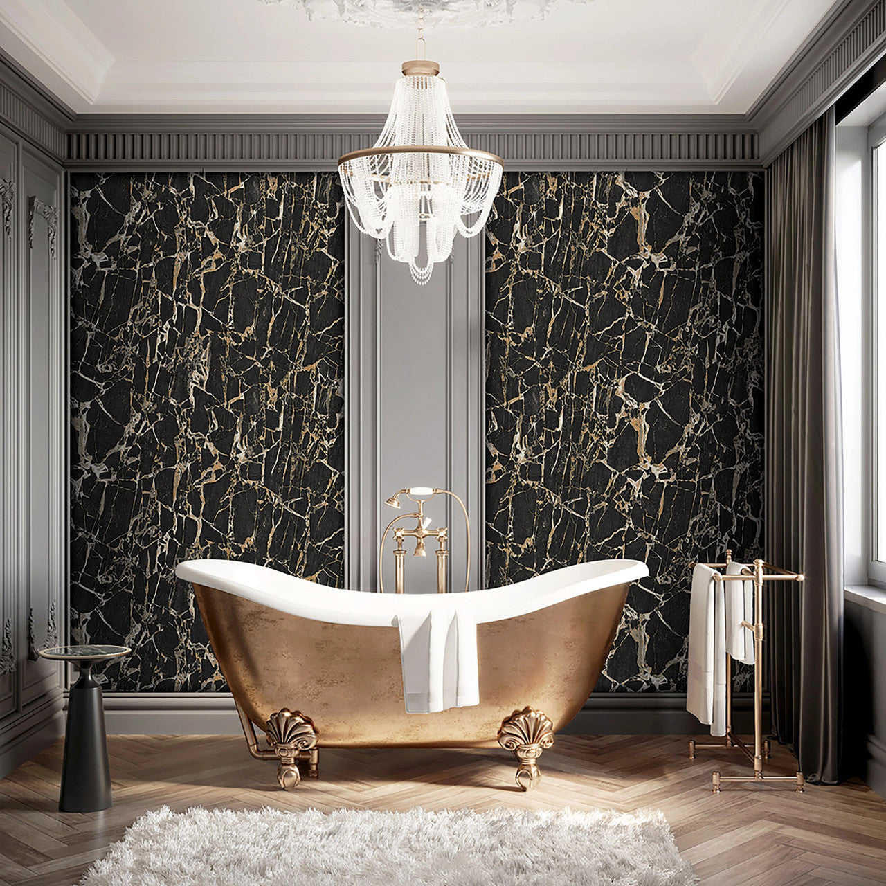 538113 Enzo Marble Black Gold Wallpaper by Rasch