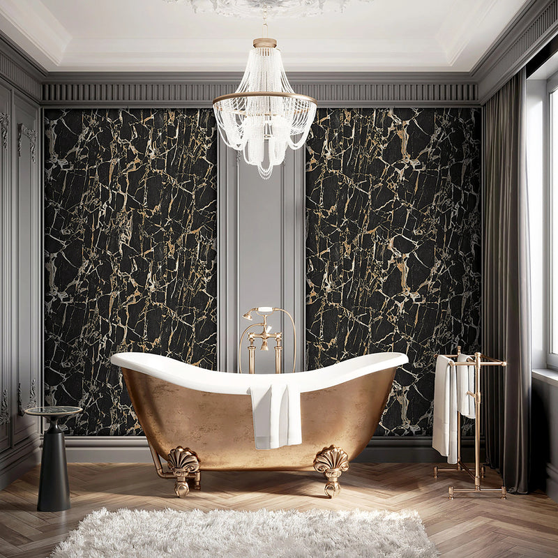 538113 Enzo Marble Black Gold Wallpaper by Rasch
