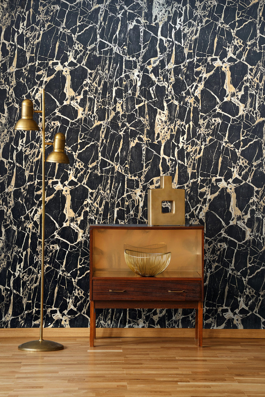 538113 Enzo Marble Black Gold Wallpaper by Rasch