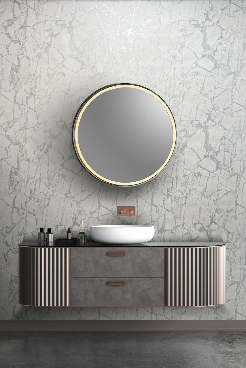 538144 Enzo Marble White Silver Wallpaper by Rasch