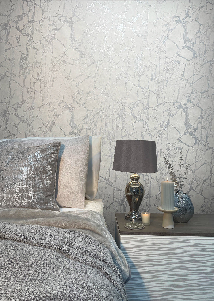 538144 Enzo Marble White Silver Wallpaper by Rasch