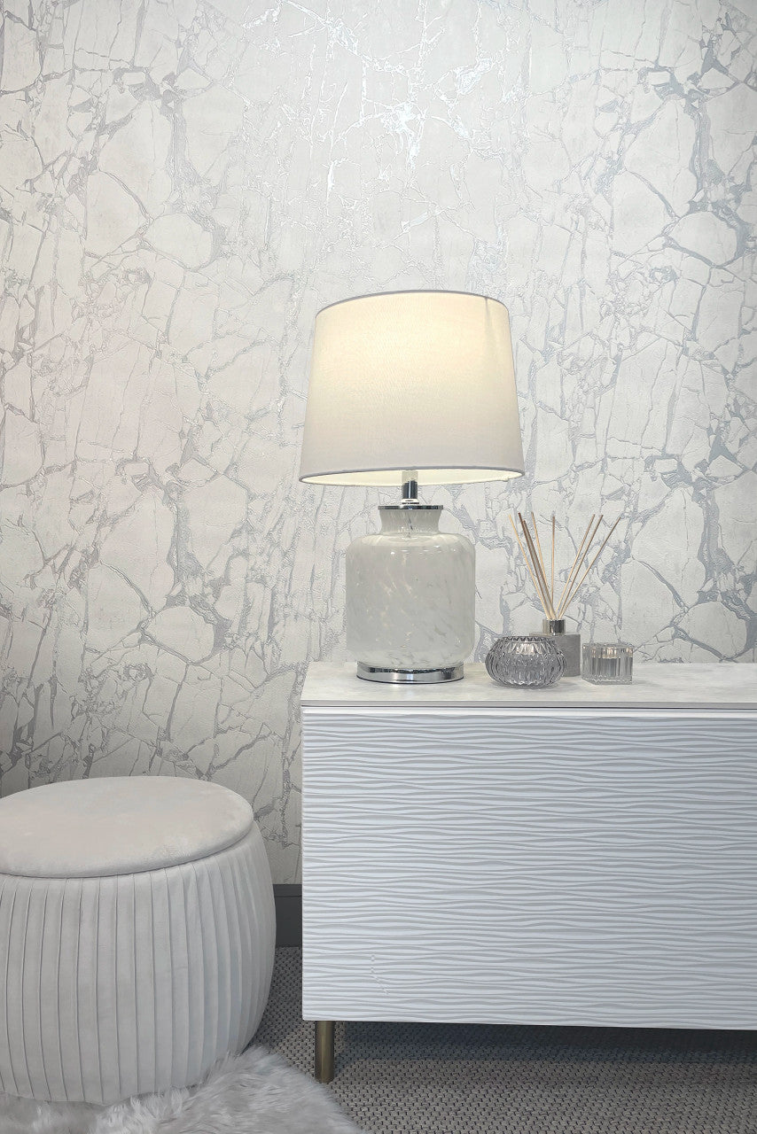 538144 Enzo Marble White Silver Wallpaper by Rasch