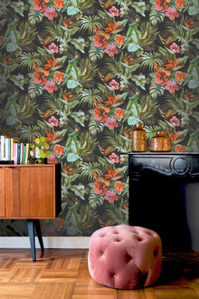 539059 Paradise Birds Black Multi Vasari Wallpaper by Rasch