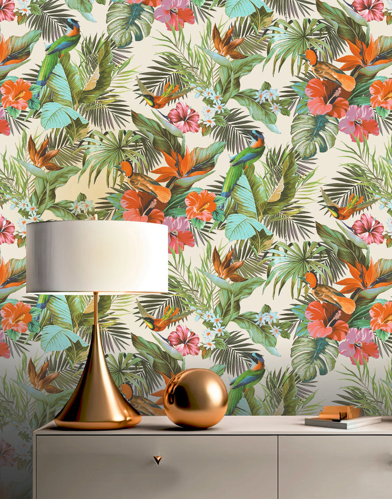 539066 Paradise Birds Multi Vasari Wallpaper by Rasch