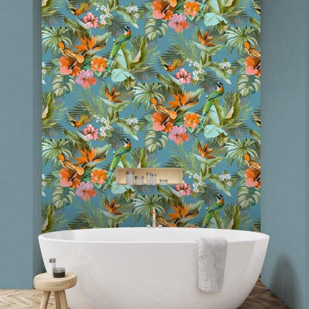 539097 Paradise Birds Teal Vasari Wallpaper by Rasch