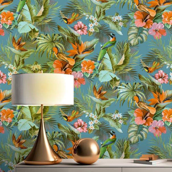 539097 Paradise Birds Teal Vasari Wallpaper by Rasch