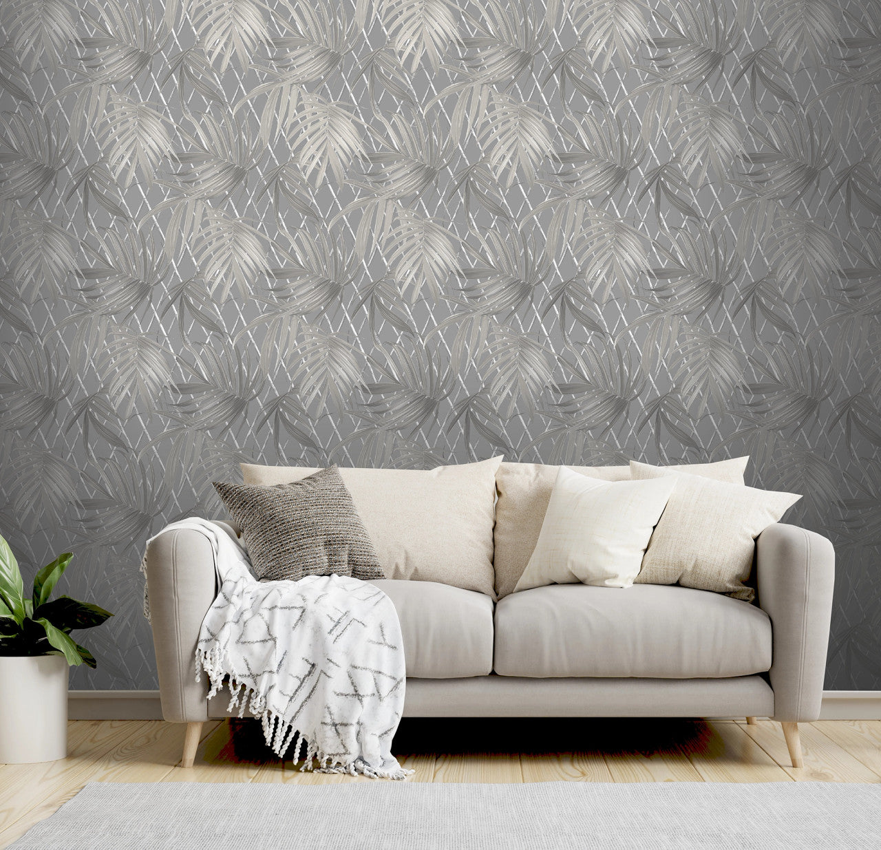 539547 Paradise Palm Grey Vasari Wallpaper by Rasch